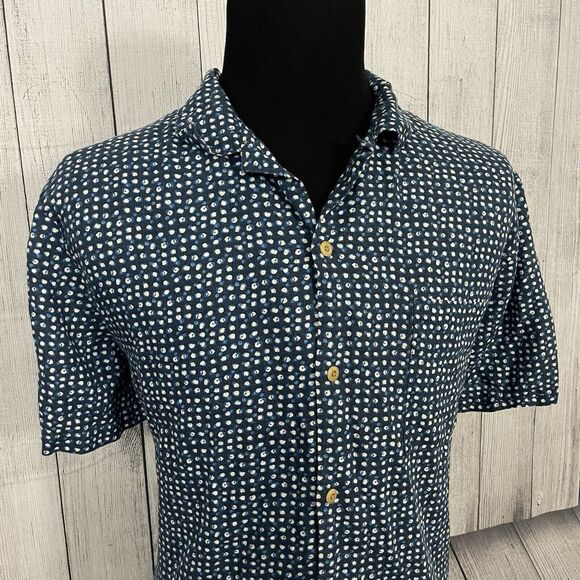 Lucky Brand Men's XXL Blue Dot Hemp Blend Short Sleeve Button-Front Shirt - Picture 3 of 7